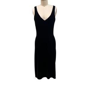 BCBGMAXAZRIA Essentials Dress Womens Small Black Velvet Sleeveless V Neck Midi